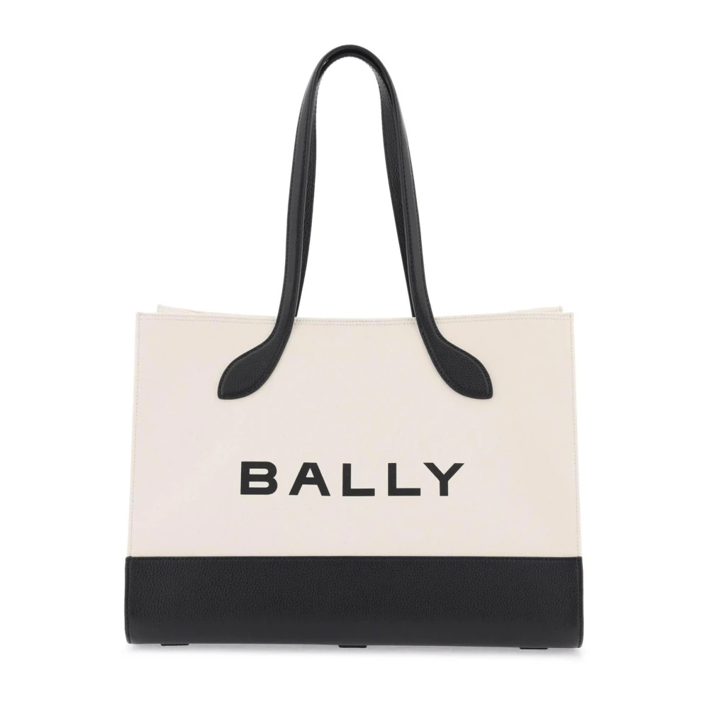 Bally Canvas Tote Bag med Läderhandtag White, Dam