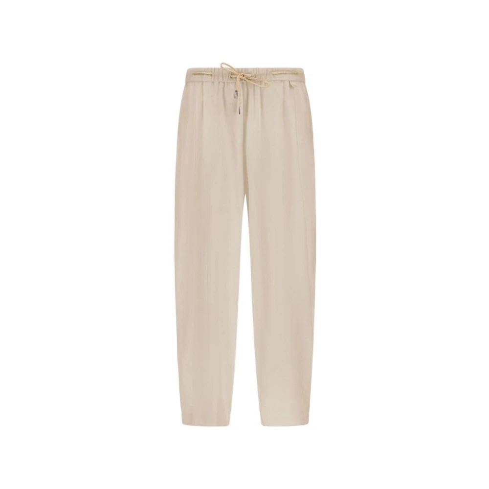 Herno Women's Beige Tapered Trousers, M, Trousers In Linen Blend