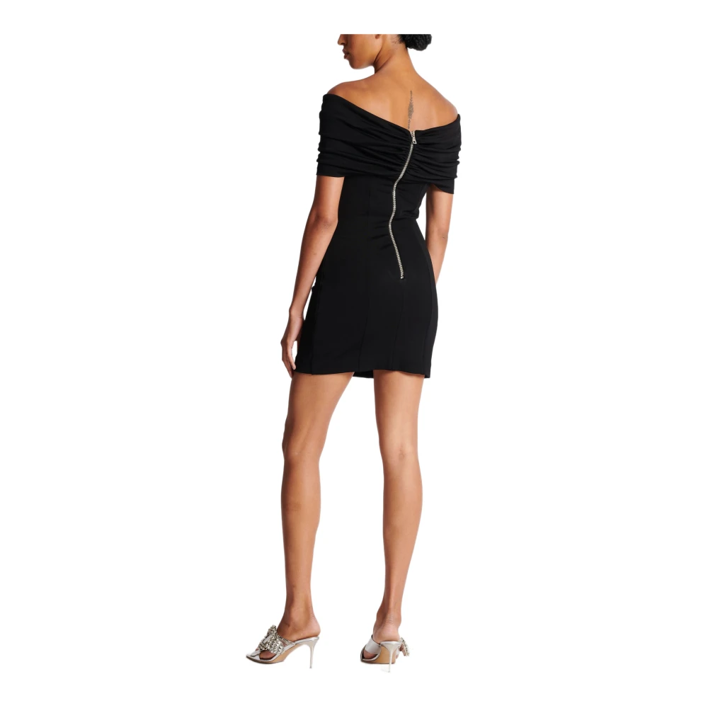 Balmain Off-Shoulder Jersey Jurk met Decoratieve Knoop Black Dames
