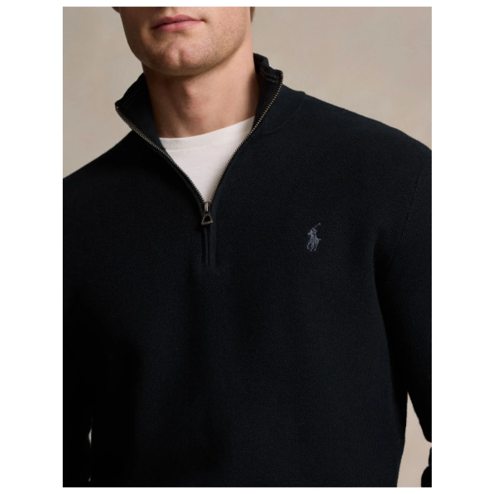 Polo Ralph Lauren Honeycomb Half-Zip Katoenen Sweater Black Heren