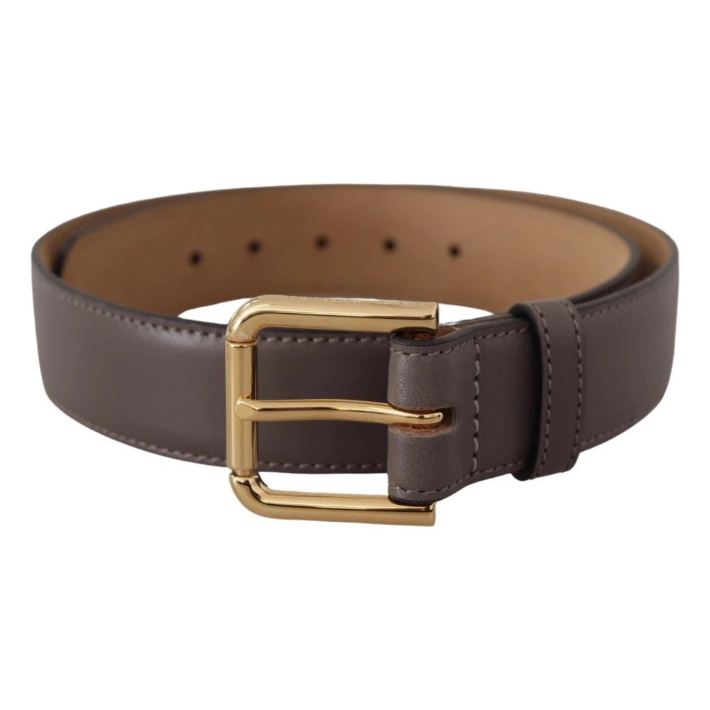 Dolce & Gabbana Elegante Leren Riem met Gegraveerde Gesp Gray Dames