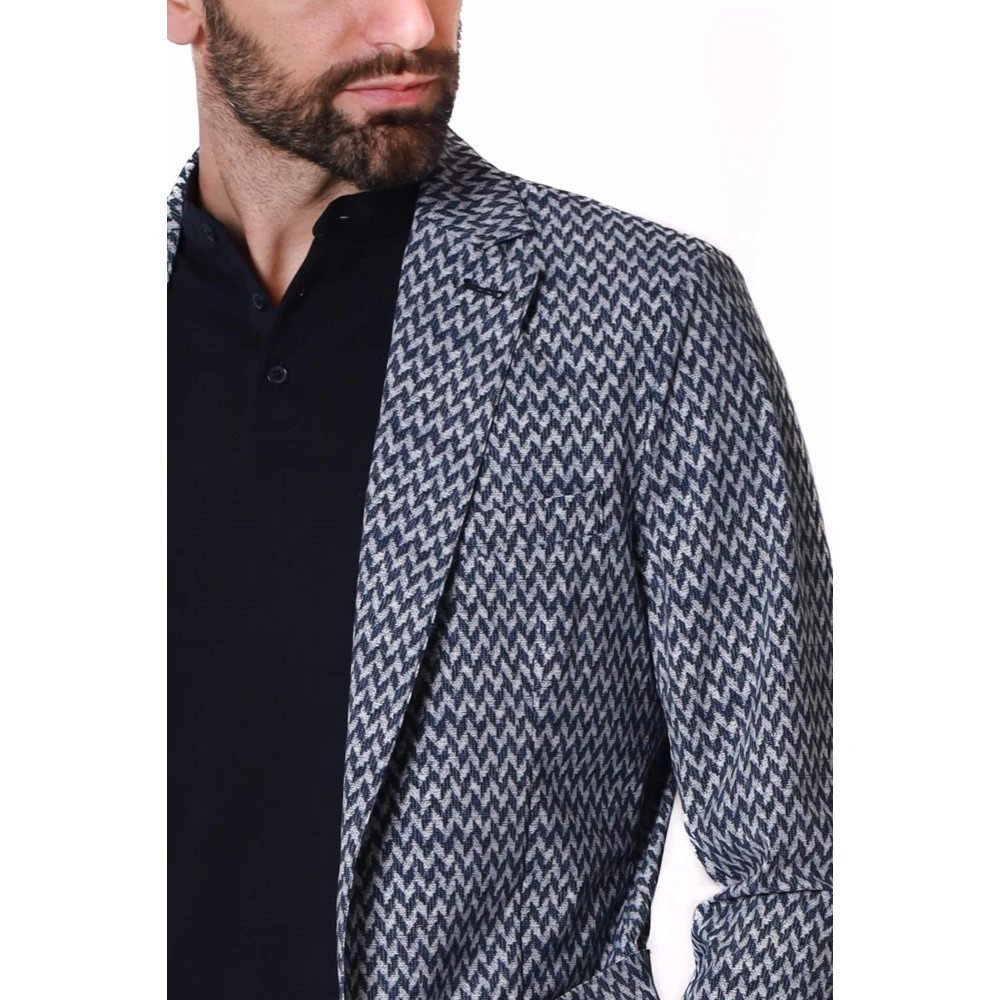 Distretto12 Gedessineerde Technische Stof Blazer Jas Blue Heren