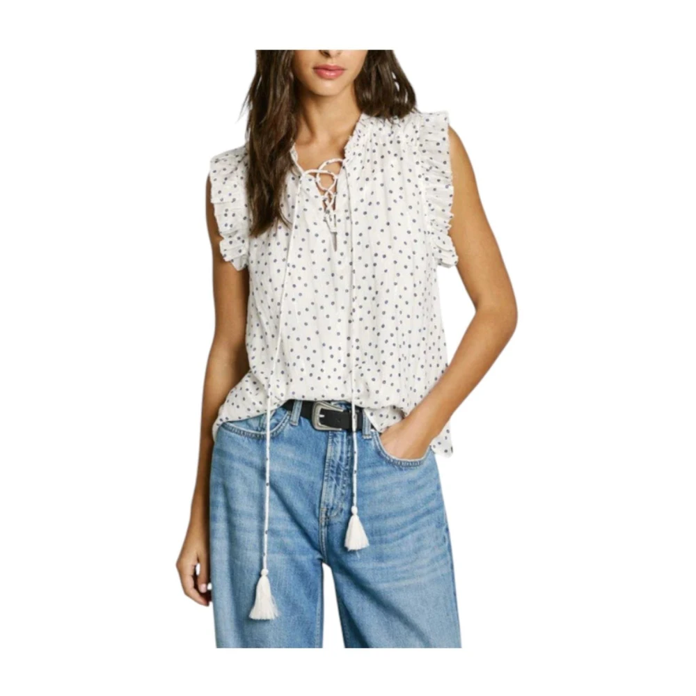 Pepe Jeans Women's White Sleeveless Tops, Xs, Deb Blouse