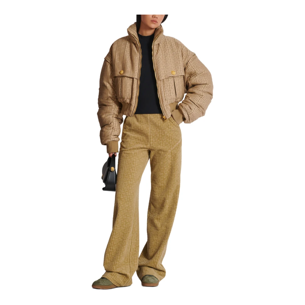 Balmain PB Labyrinth cropped jacquard bomber Beige Dames