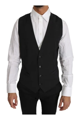 Grå Ull Formell Slim Fit Väst