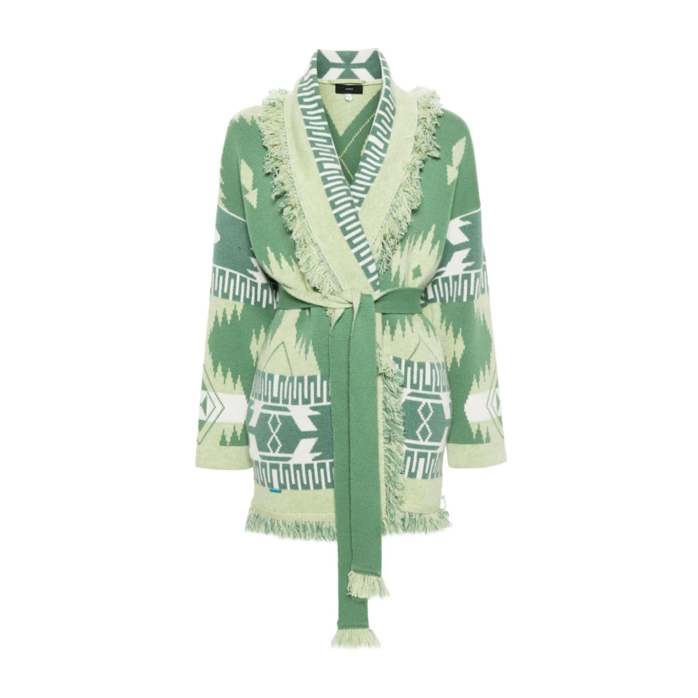 Alanui Icon Jacquard Cardigan Groene Sweaters met 3 5 cm Hak Green Dames