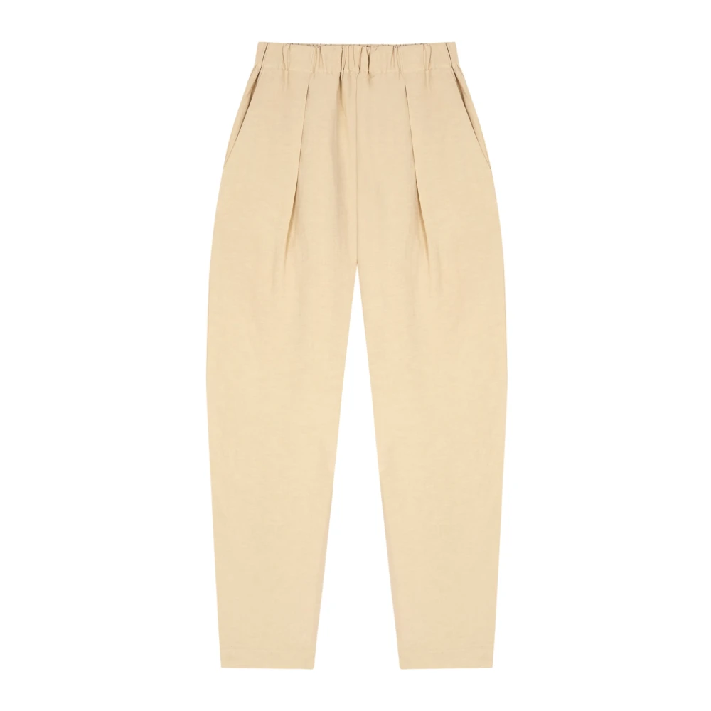 Cortana Women's Beige Tapered Trousers,, Linen Silk Elastic Waist Trousers 2XL