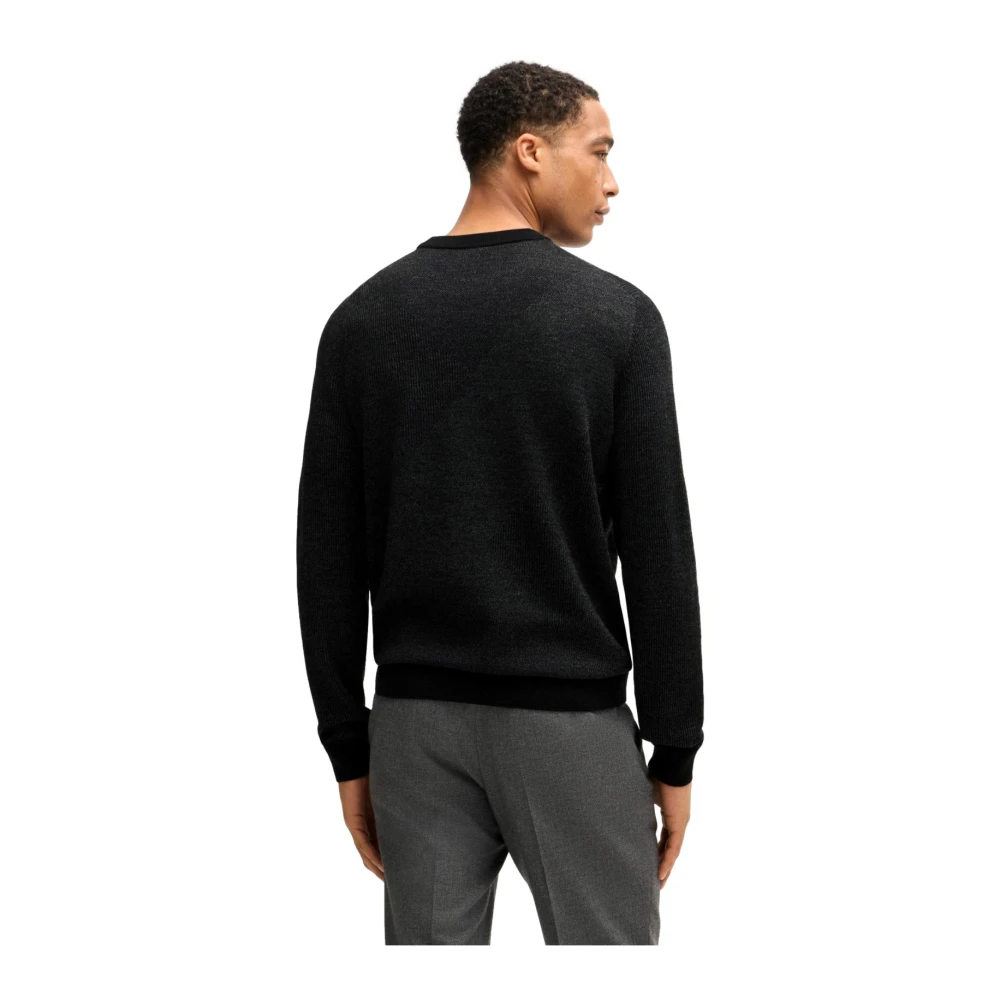 Hugo Boss Bicolor Jacquard Trui Regular Fit Zwart Black Heren