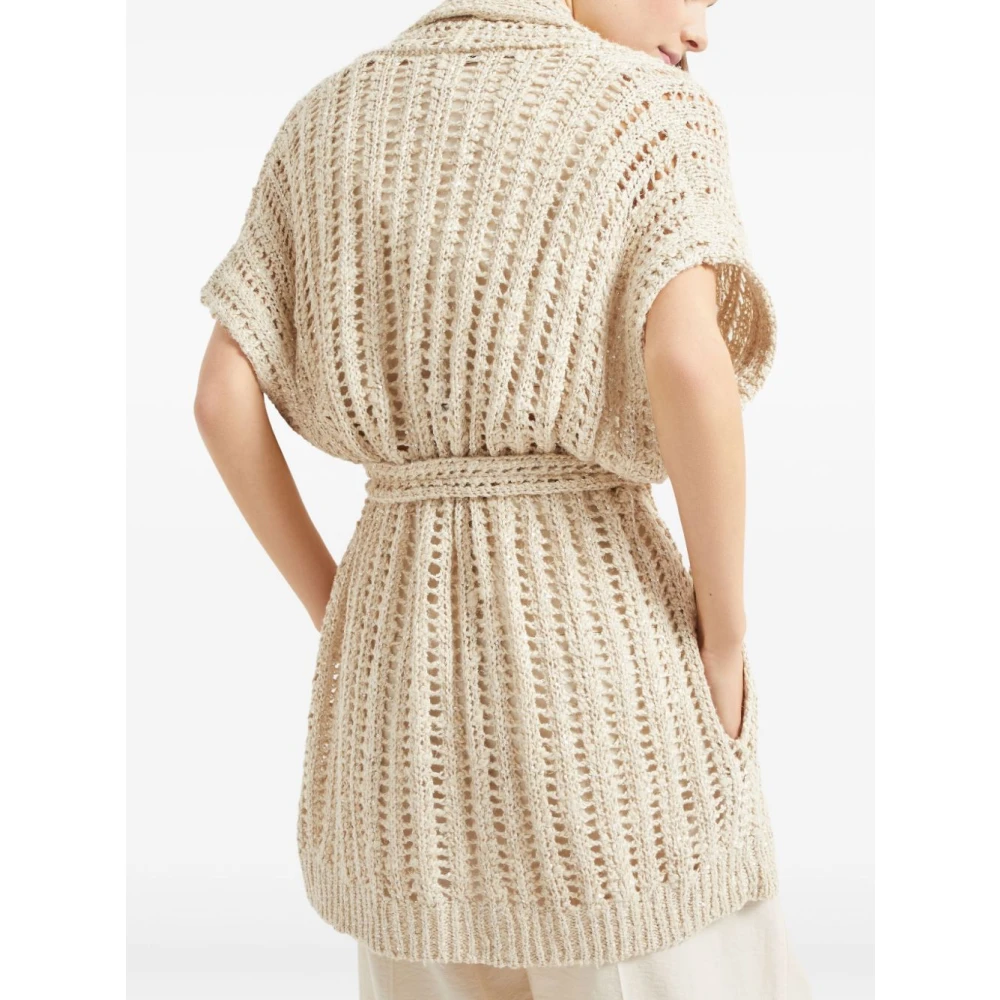 BRUNELLO CUCINELLI Beige Sweater met Front Tie Beige Dames
