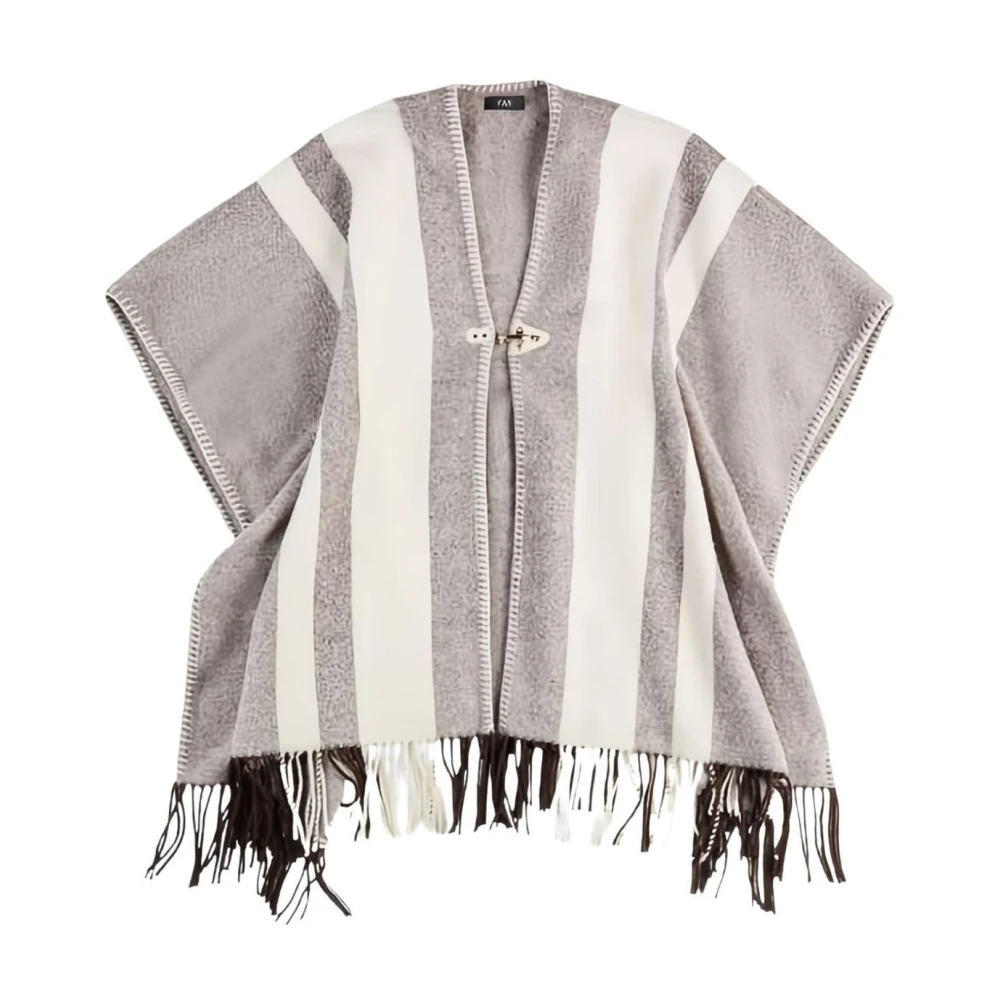Fay Women's Multicolor Ponchos, One Size, Striped Cape With Toggle Closure And Fringe Detail