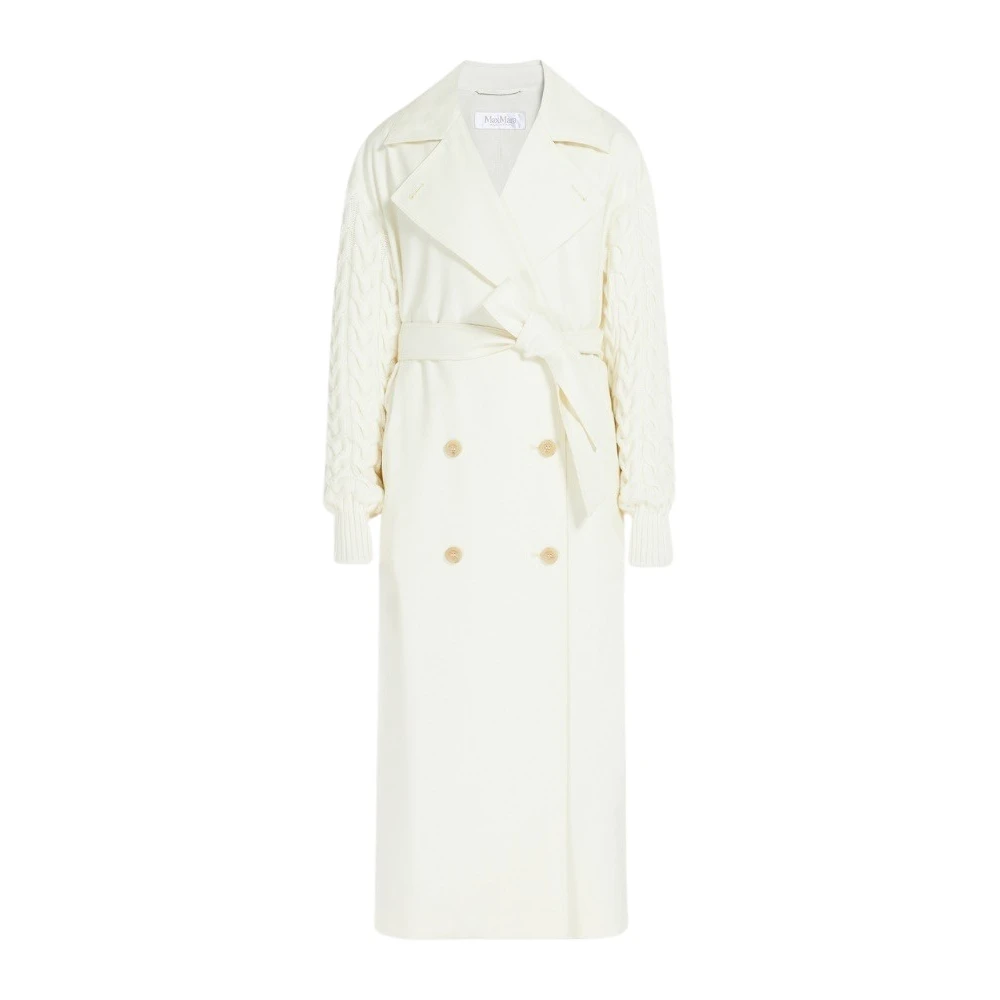 Max Mara Trenchcoat met Palm Knit Mouwen White Dames