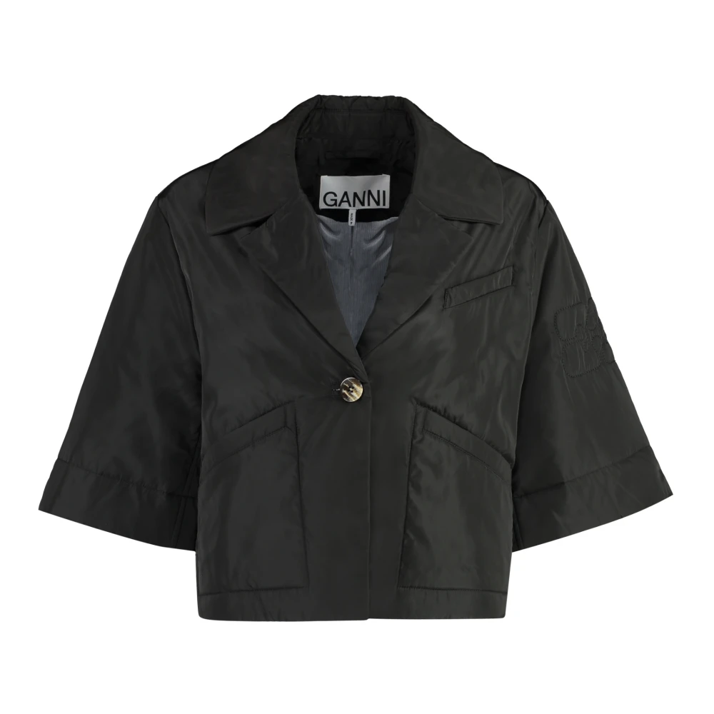 Ganni Nylon jas met knoopsluiting Black Dames
