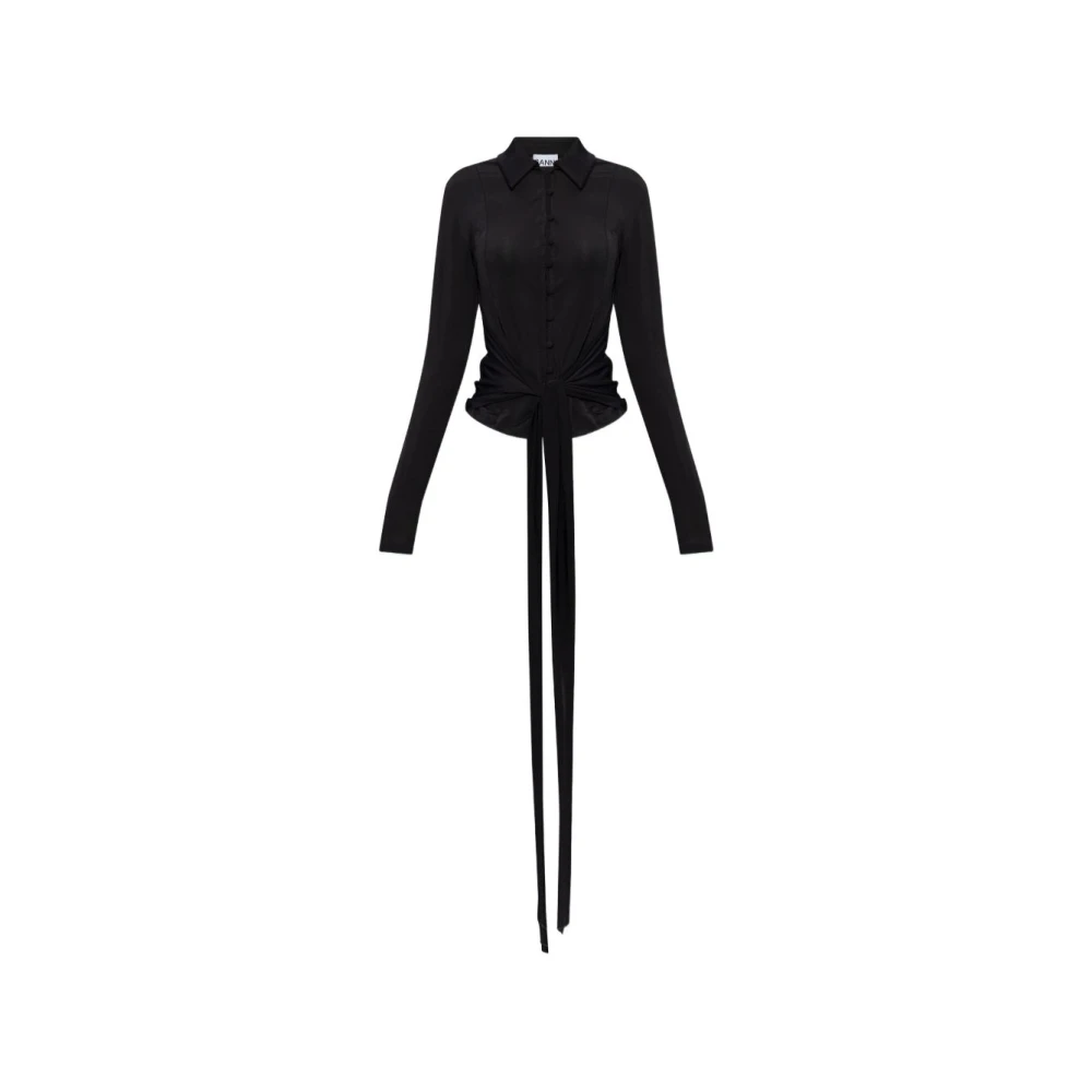 Ganni Women's Black Blouses, S, Lace-Up Waist Blouse