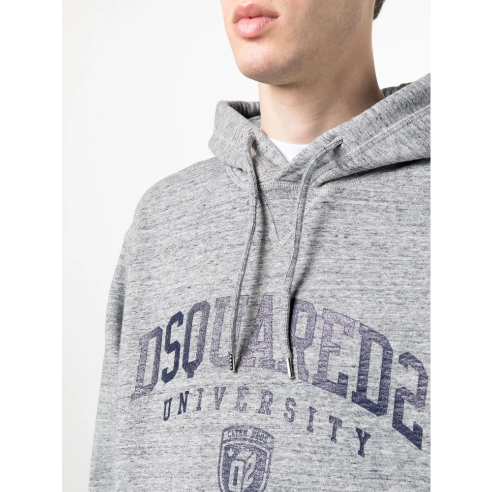 Dsquared2 Grijze University Logo Hoodie Gray Heren