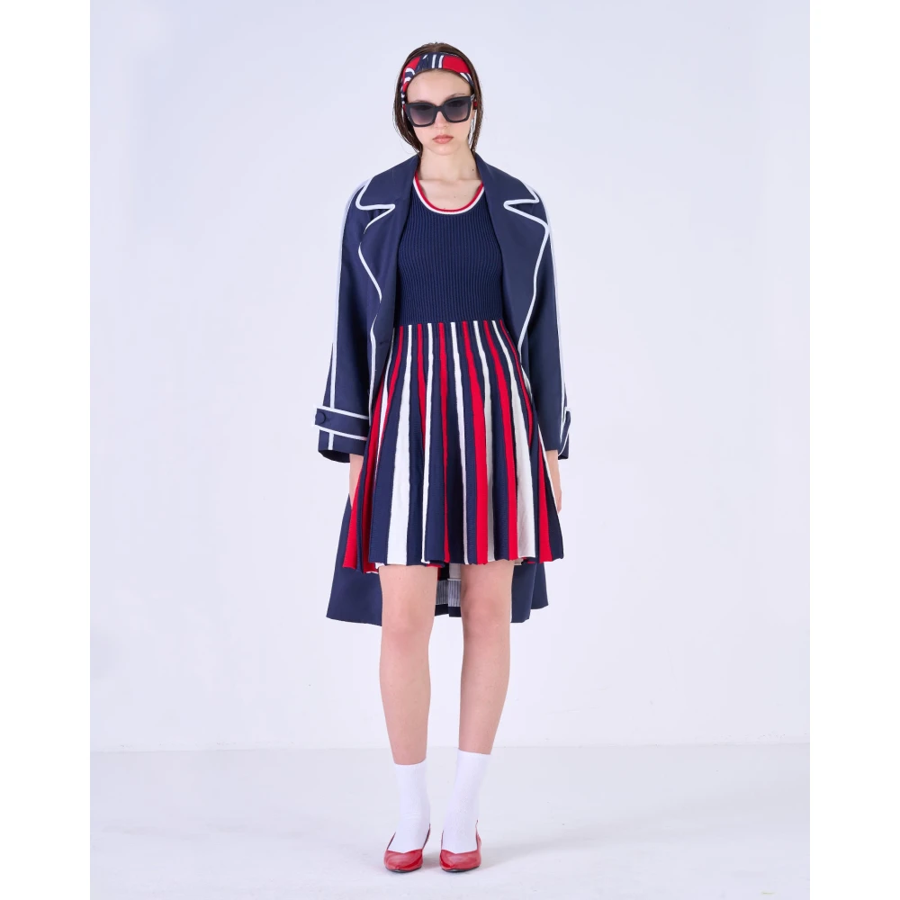 Silvian Heach Geplooide Korte Jurk Ronde Hals Korte Mouw Blue Dames