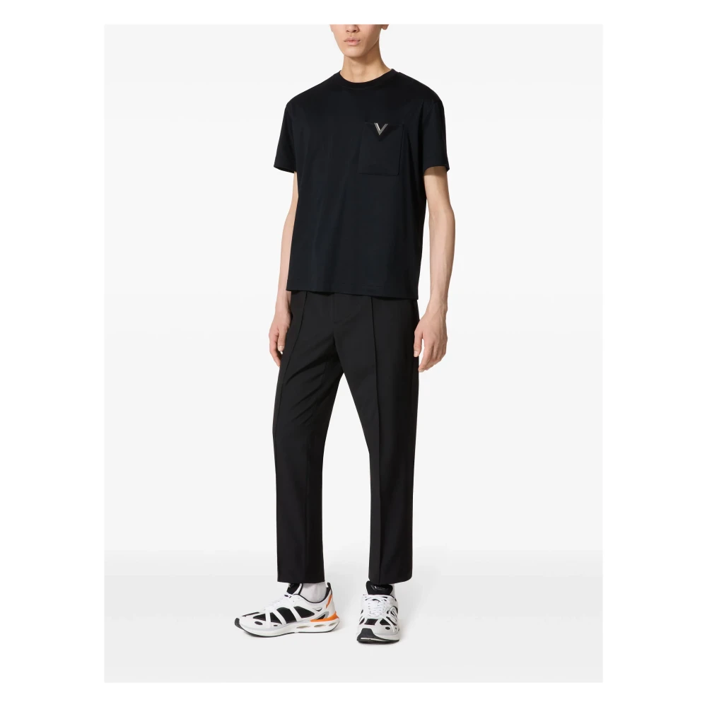 Valentino Garavani Zwart Metallic V-Detail T-shirts Polos Black Heren