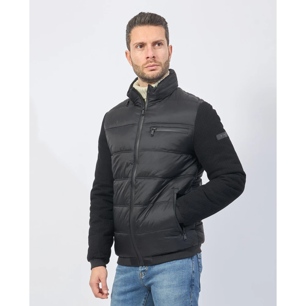 YES ZEE Zwarte Gewatteerde Gebreide Mouwjas Black Heren