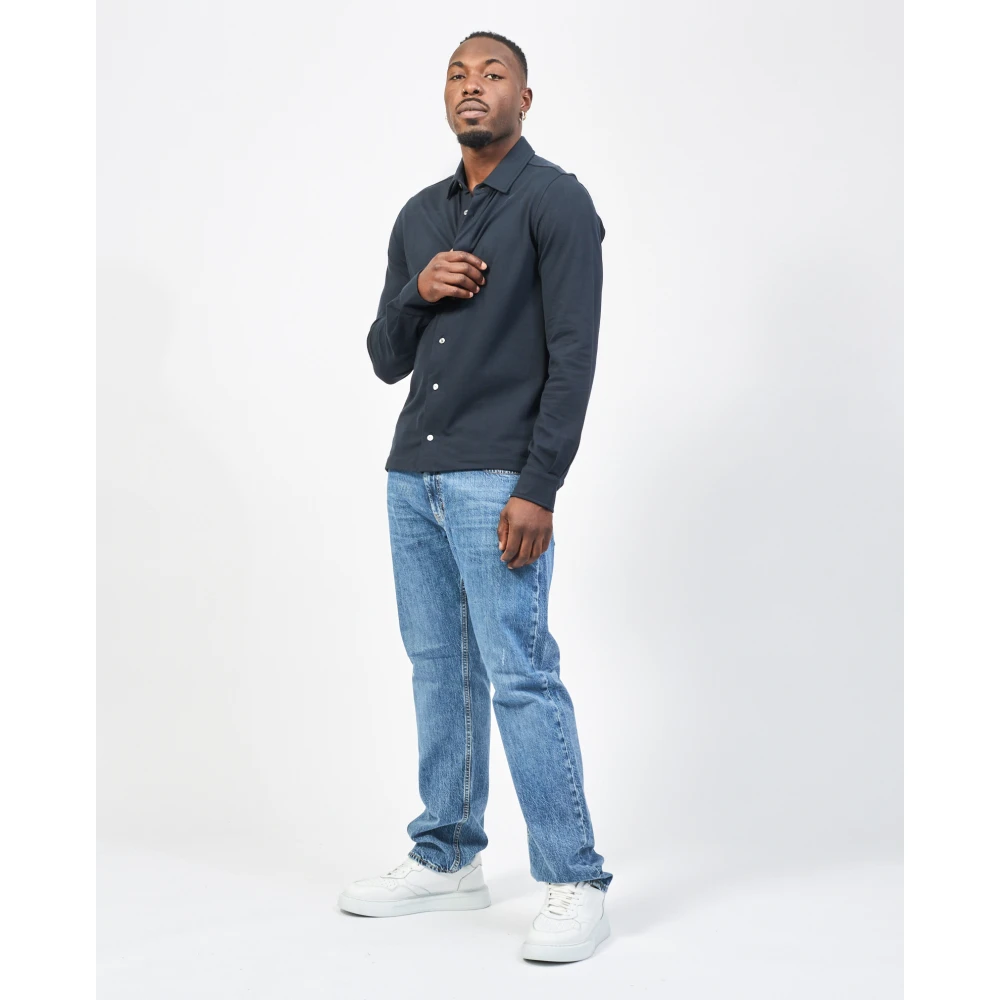 K-way Blauw Overhemd Lange Mouw Moderne Stijl Blue Heren