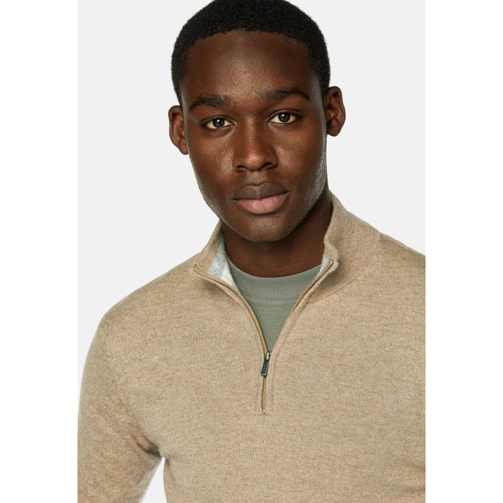 Boggi Milano Cashmere Blend Half Zip Jumper Beige Heren