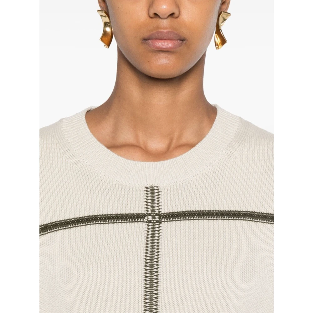 joseph Grid Crew Neck Longsleeve Top Beige Dames