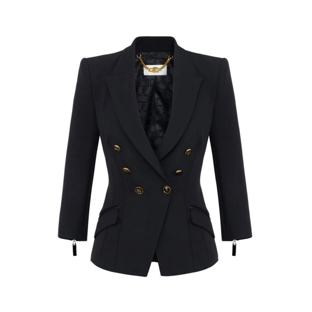 Elisabetta Franchi Women's Black Blazers, Xl, Jacket In Double Layer Crêpe