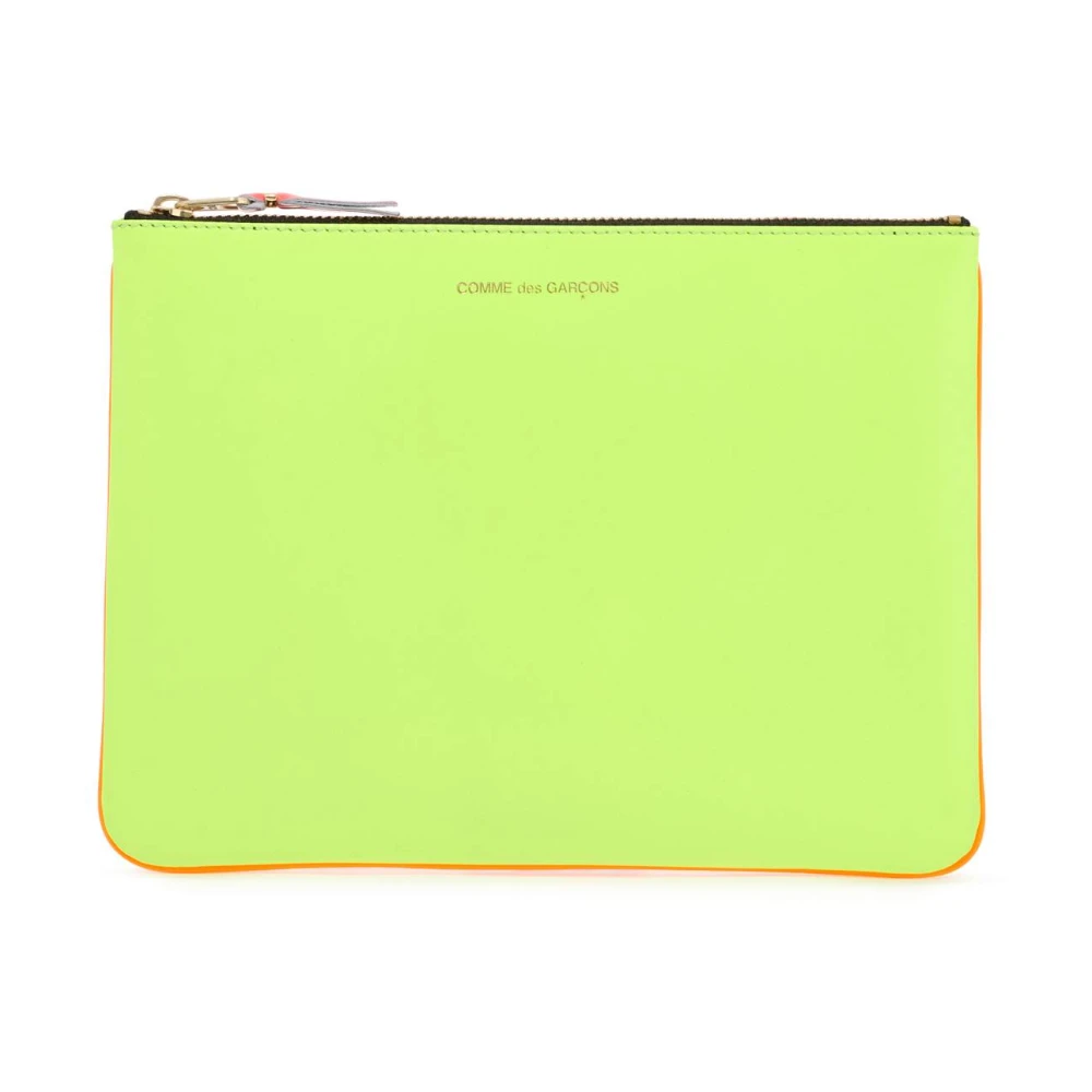 Comme des Garçons Fluo Leren Pouch met Gouden Rits Yellow Dames