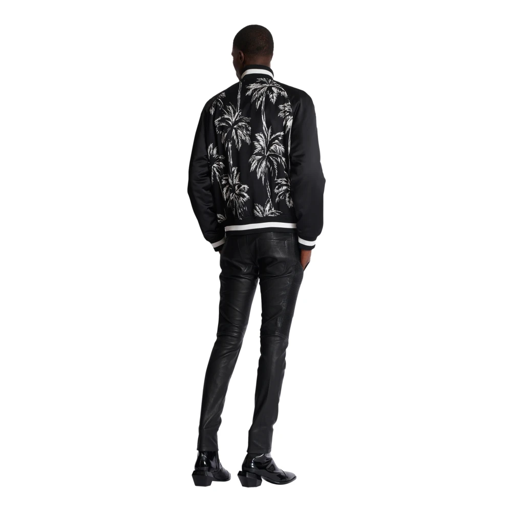 Balmain Bomberjack van satijn met palmbomenprint Black Heren