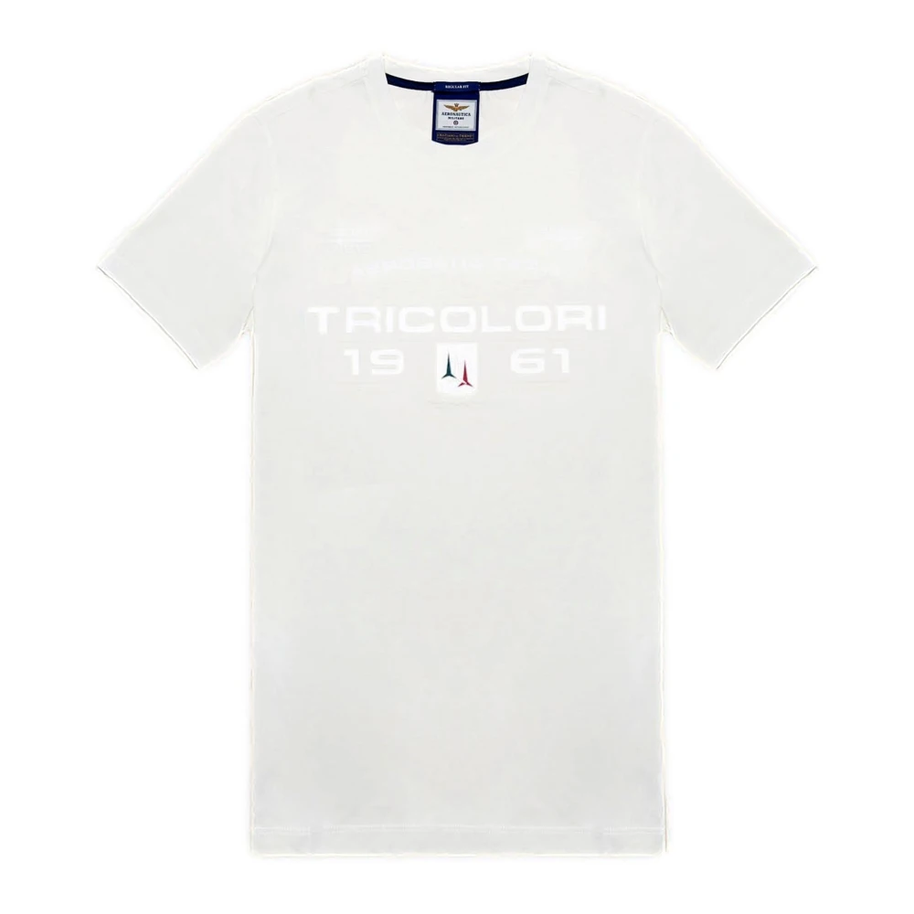 Aeronautica Militare Herr Vit Toppar 2XL, Bomull, Tricolori Pilar Tryckt T-Shirt