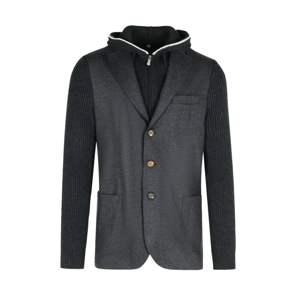 Eleventy Mannelijk Grijs Jassen Heren, M, Wol, Hooded Blazer