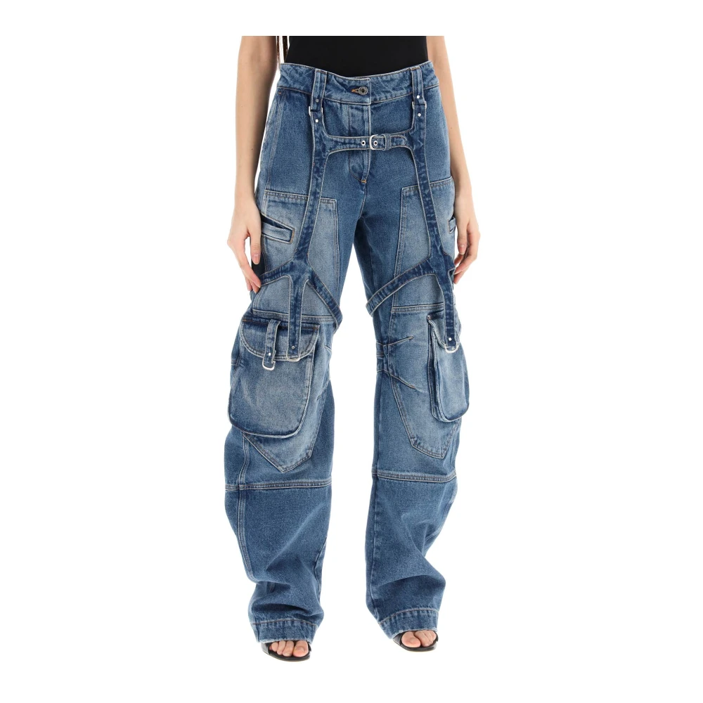 Off White Blue Cargo Jeans With Harness Details - Female - Loose Fit Jeans - W26 - Jeans