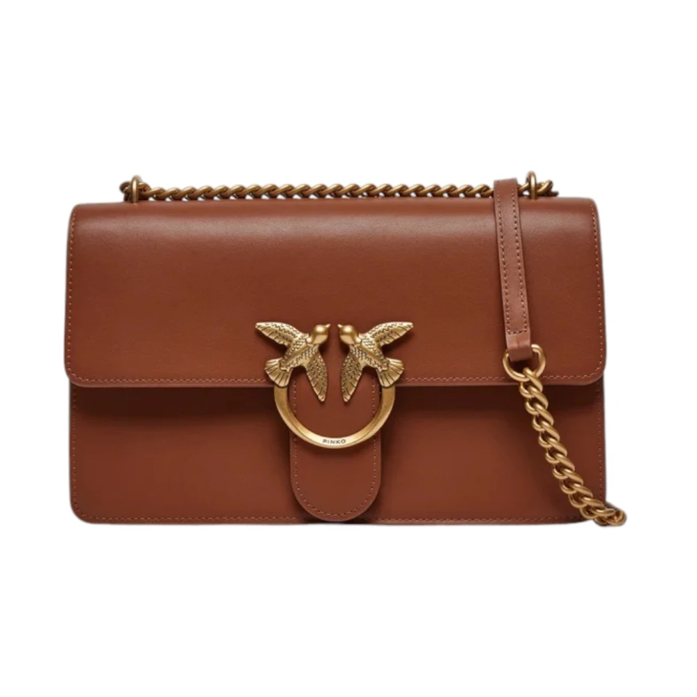Pinko Leren Schoudertas Brown Dames