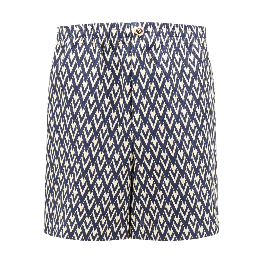 Valentino Linnen Bermuda Shorts met V-motief Blue Heren