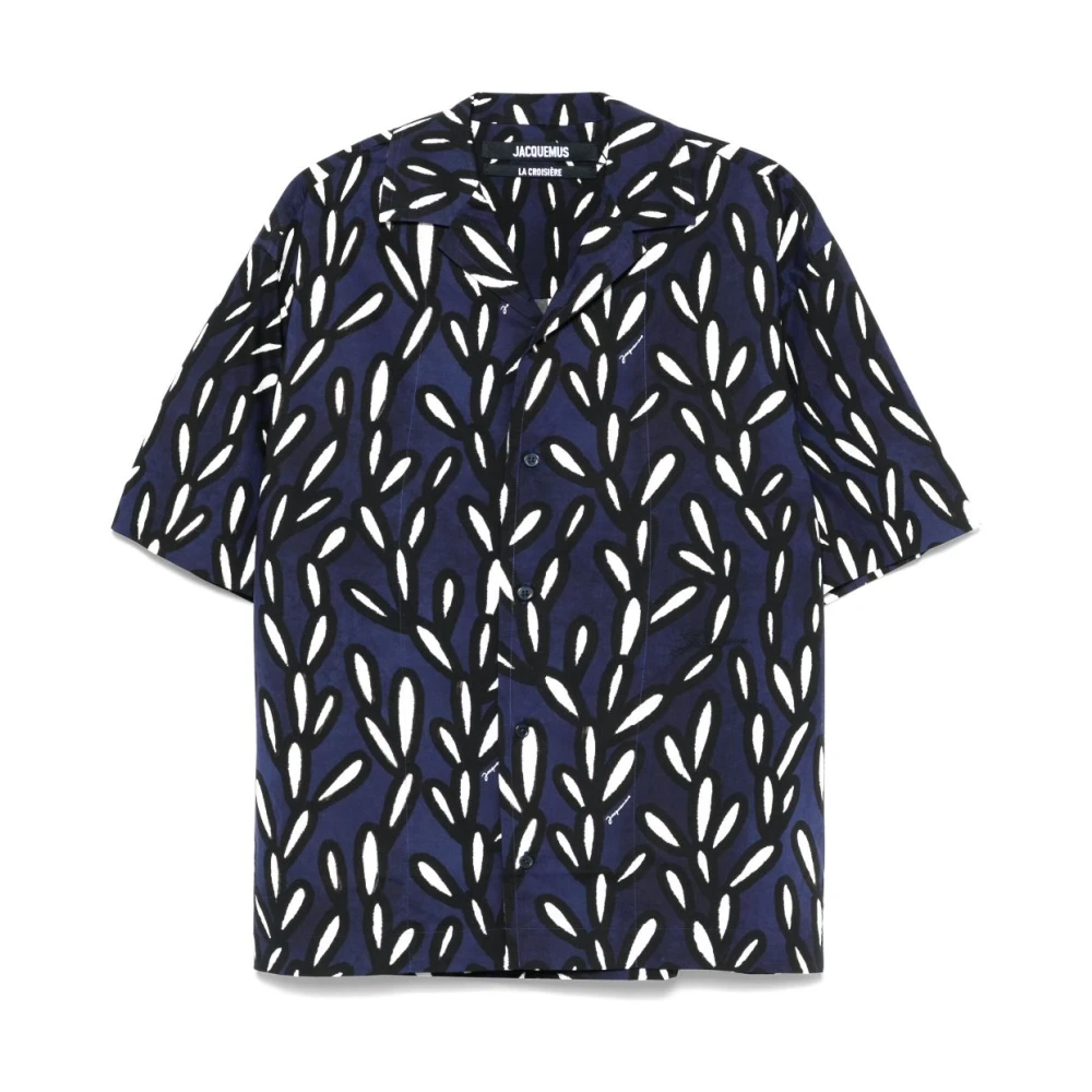 Jacquemus Logo Print Camp Kraag Shirt Blue Heren