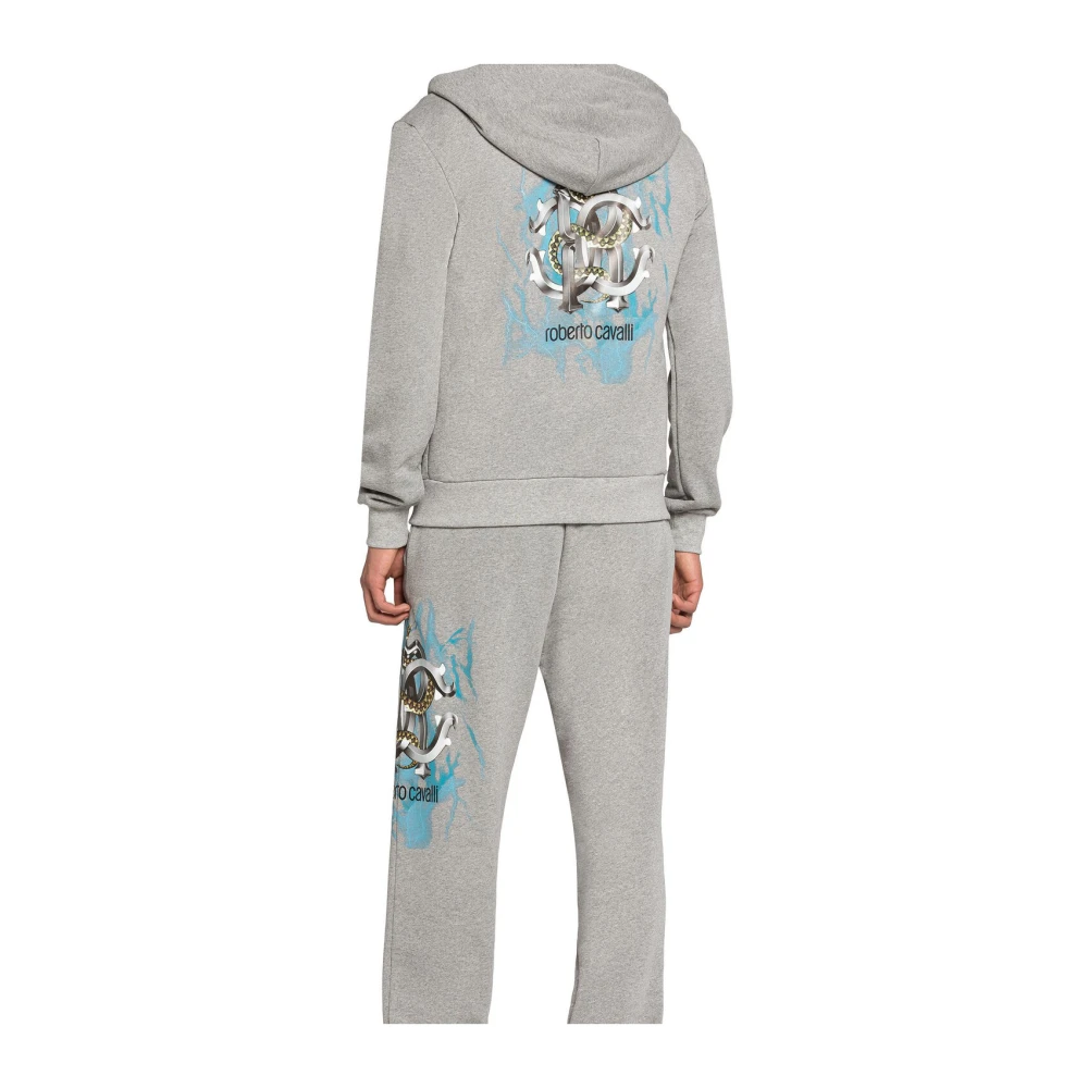 Roberto Cavalli Sweatpants met Bliksemprint en Logo Blue Heren