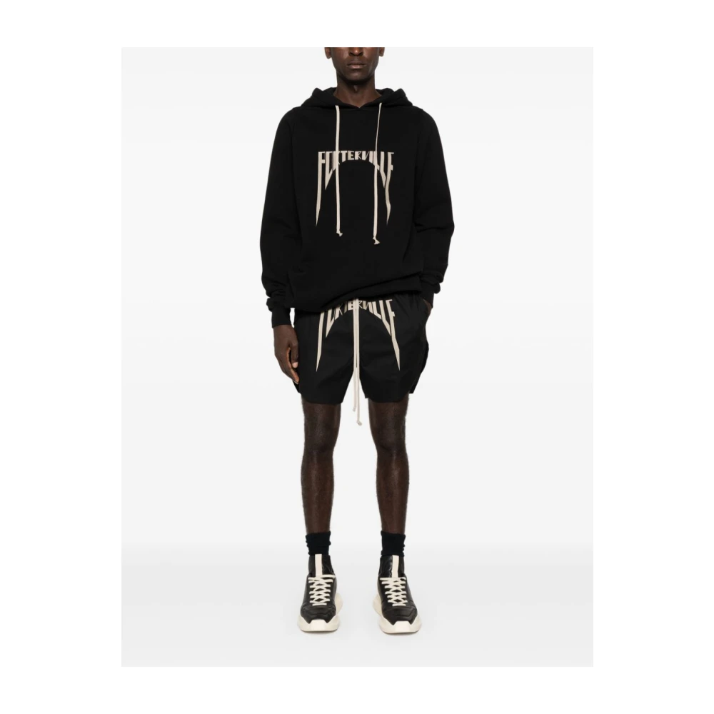 Rick Owens Zwarte Canvas Elastische Trekkoord Shorts Black Heren