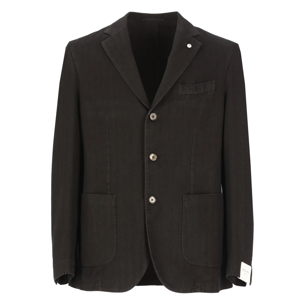 Lubiam Bruine Katoenen Jas met Peak Revers Brown Heren