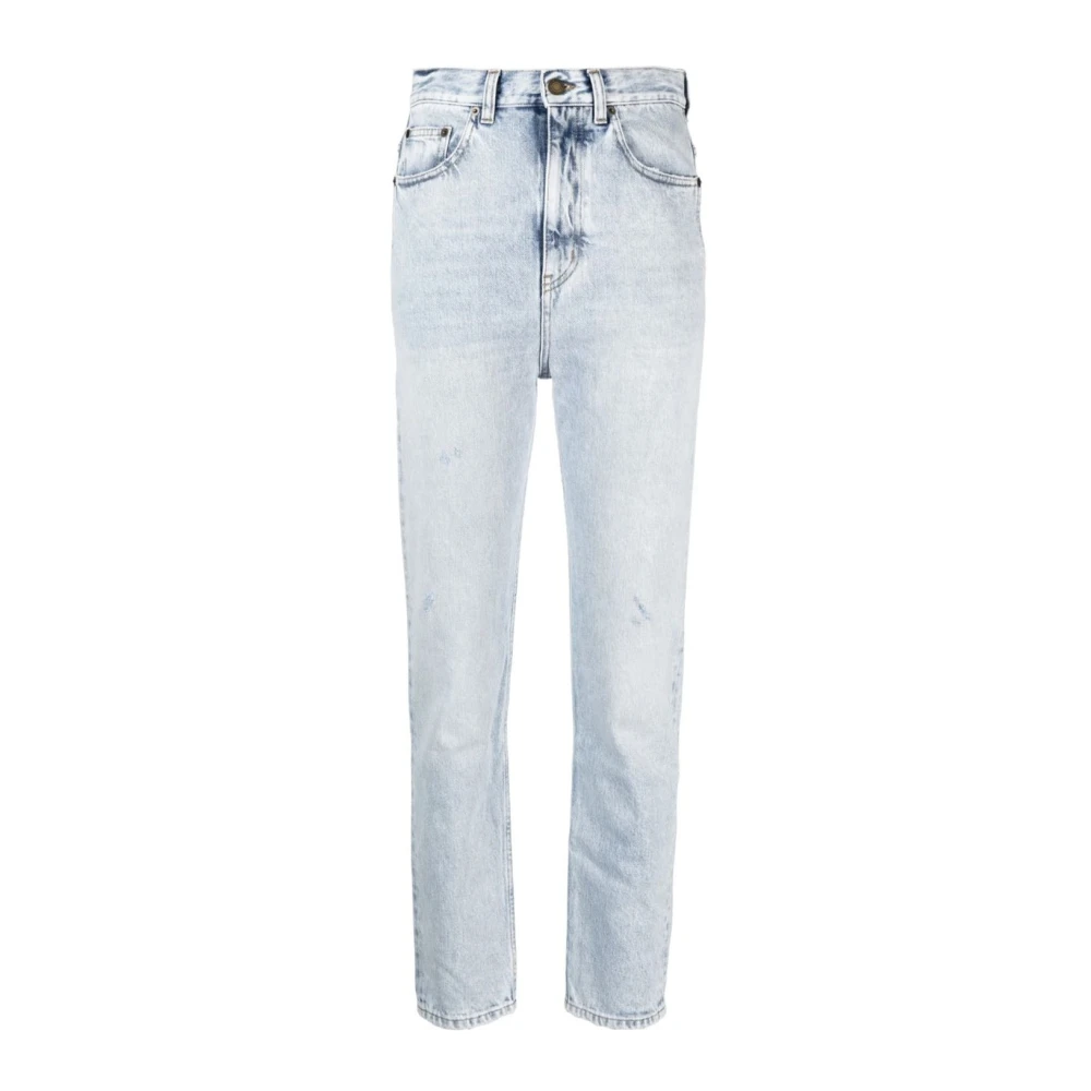 Saint Laurent High Waist Blauwe Katoenen Jeans Blue Dames