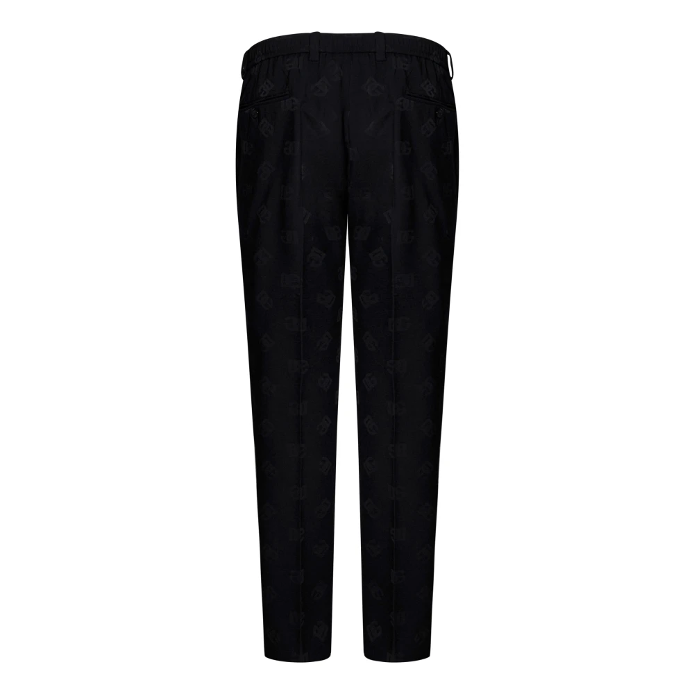 Dolce & Gabbana Zwarte Jacquard Logo Regular Fit Broek Black Heren