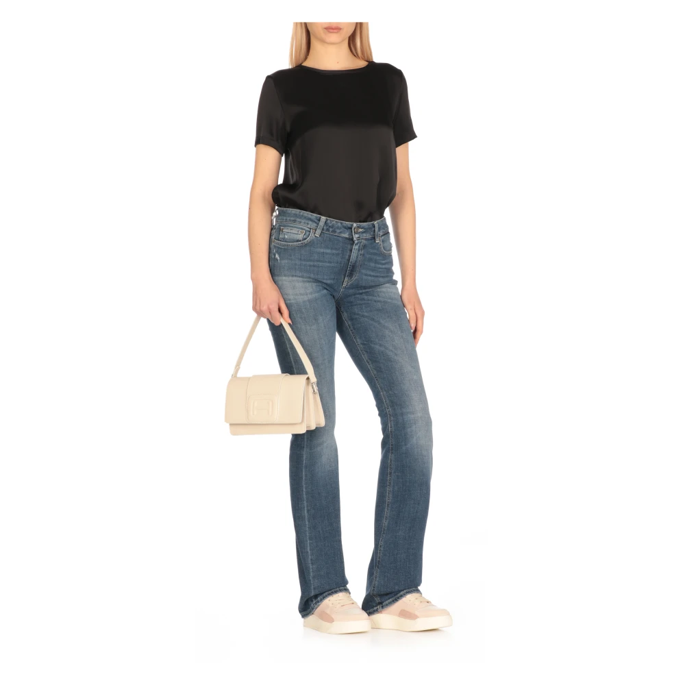 Hogan Schoudertas van Geperst Leer met Klep Beige Dames