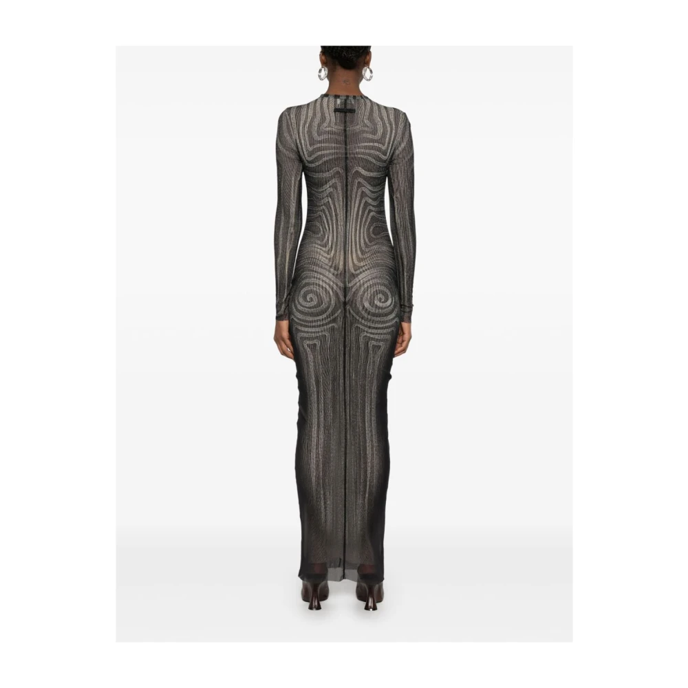 Jean Paul Gaultier Zwarte Mesh Lange Jurk Bedrukte Spiraal Black Dames
