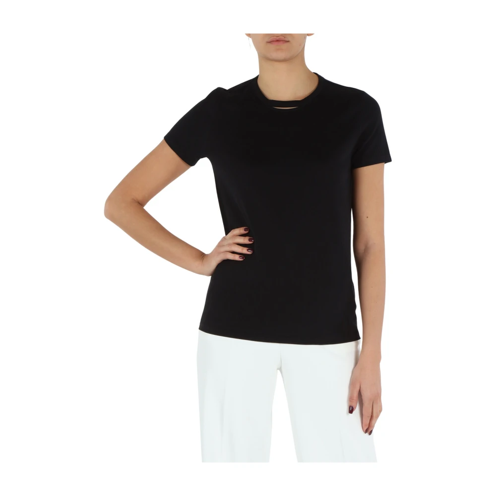 Elisabetta Franchi Katoenen T-shirt met Ketting Logo Detail Black Dames