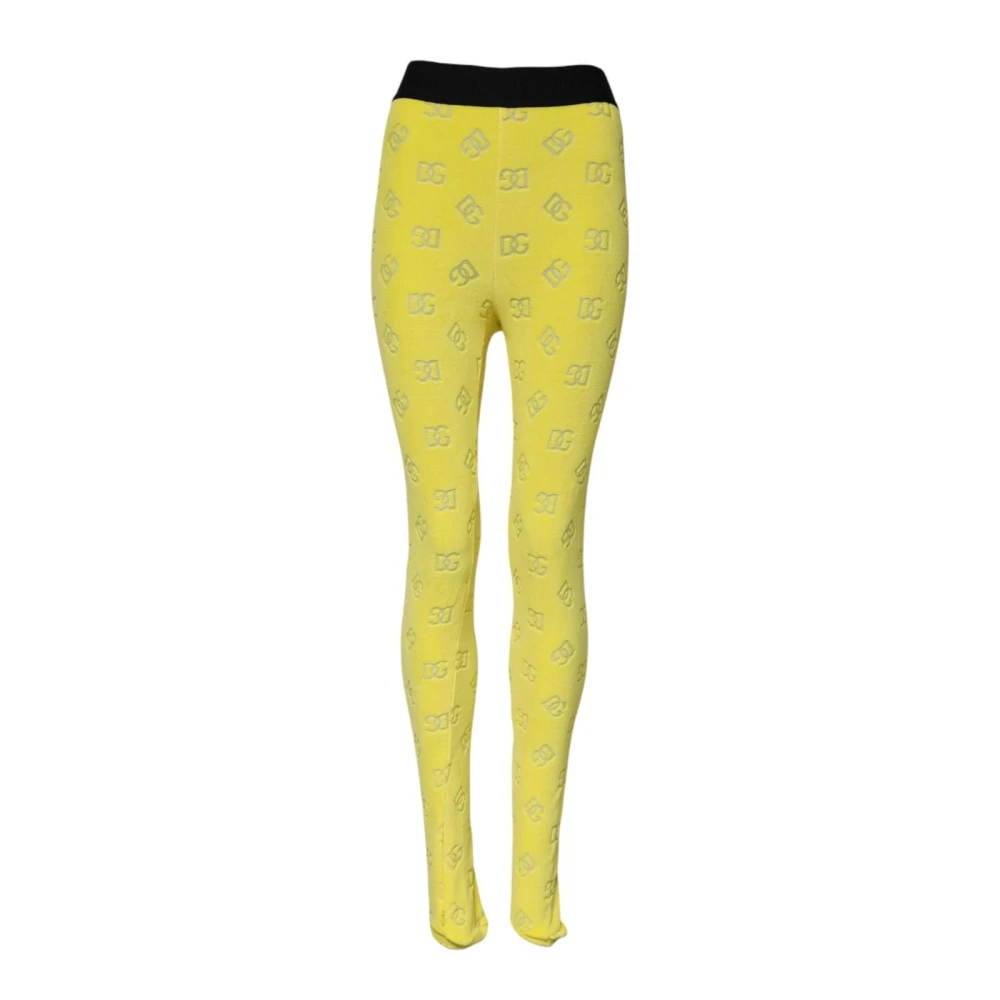 Dolce & Gabbana , Leggings, Female, Yellow, S, Logo High Waist Leggings Trousers