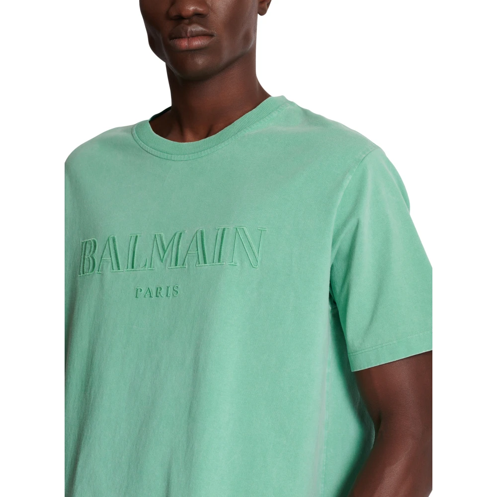 Balmain Losse T-shirt met vintage borduurwerk Green Heren