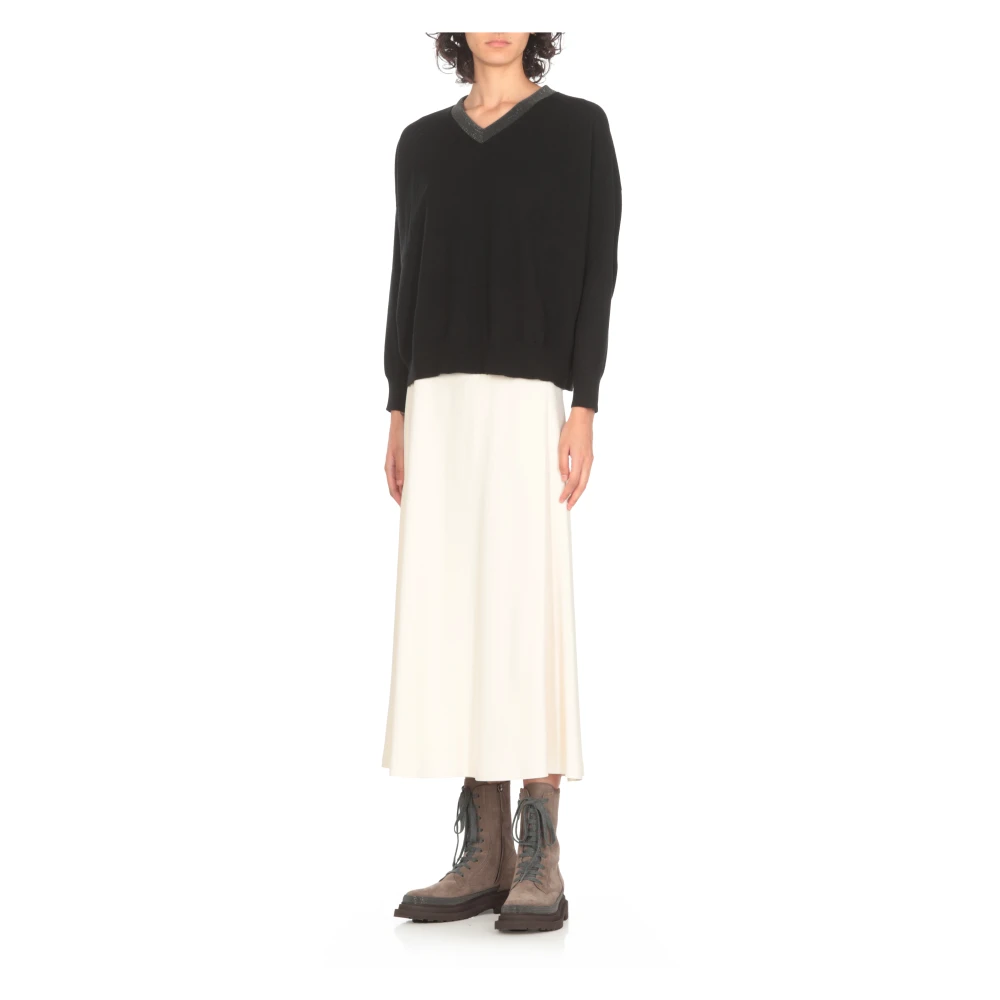 BRUNELLO CUCINELLI Zwarte Cashmere V-Hals Trui Black Dames