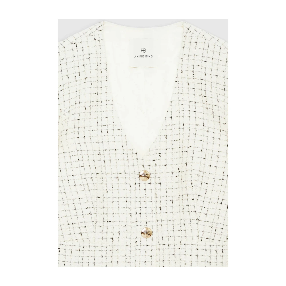 Anine Bing Tweed Jas Crème en Zwart White Dames