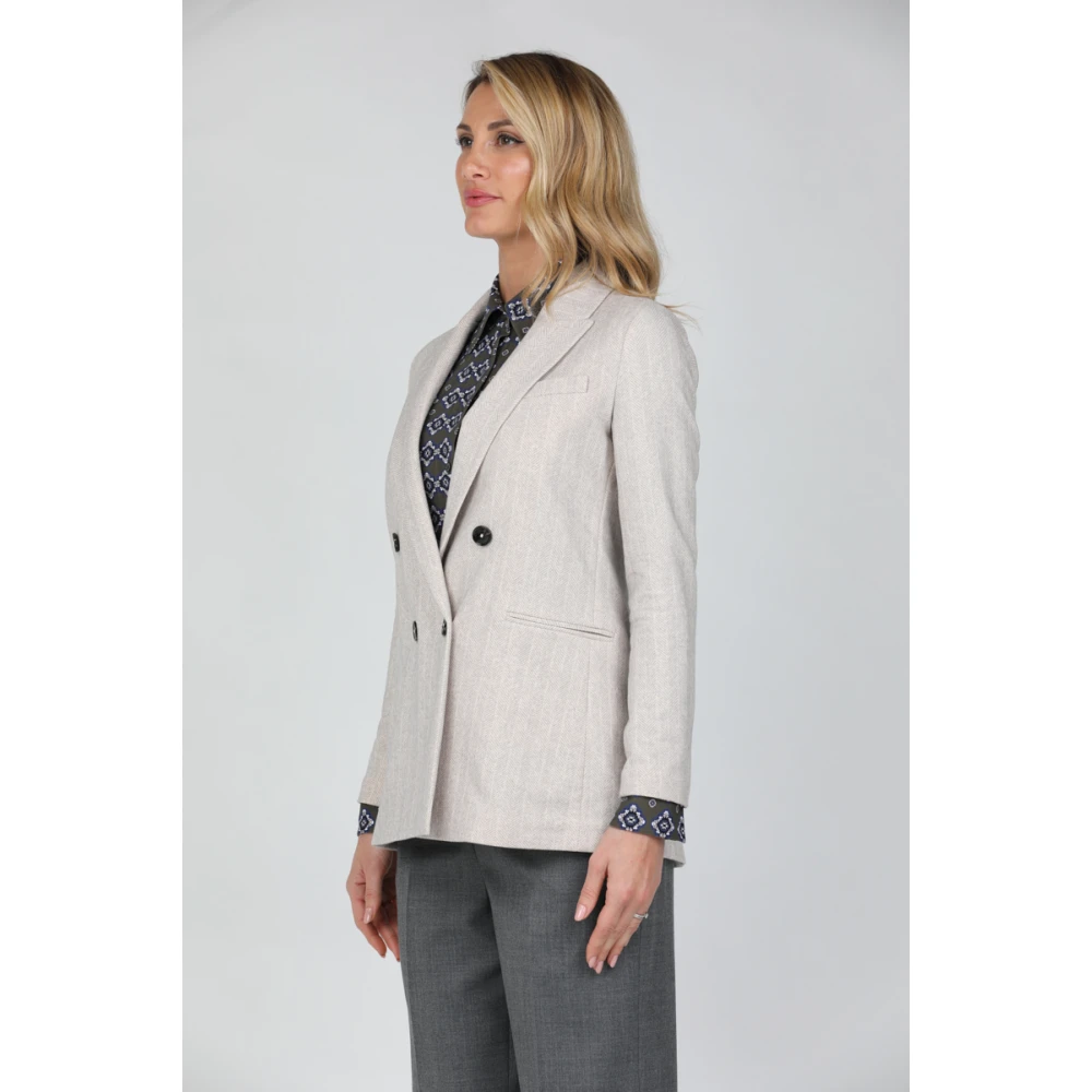 Circolo 1901 Dubbelrijige Geruite Stoffen Jas Beige Dames
