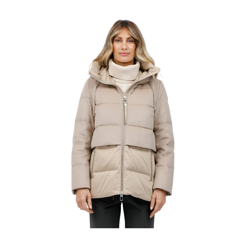 Duno Korte wollen en satijnen parka met verstelbare capuchon Brown Dames