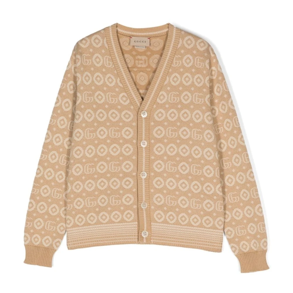 Gucci Beige Stickad Kofta med Logo Beige, Unisex