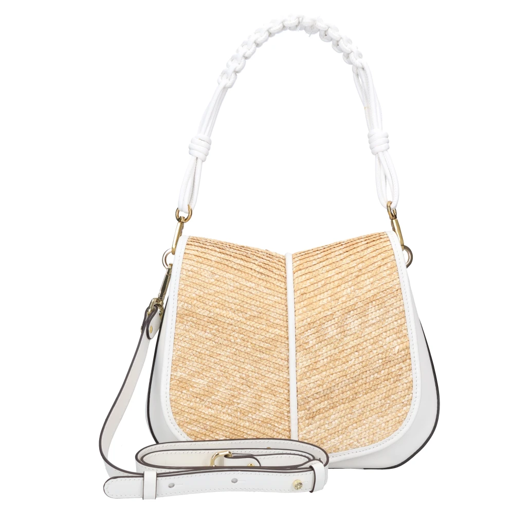 Gianni Chiarini Helena Ronde Leren en Raffia Schoudertas Beige Dames