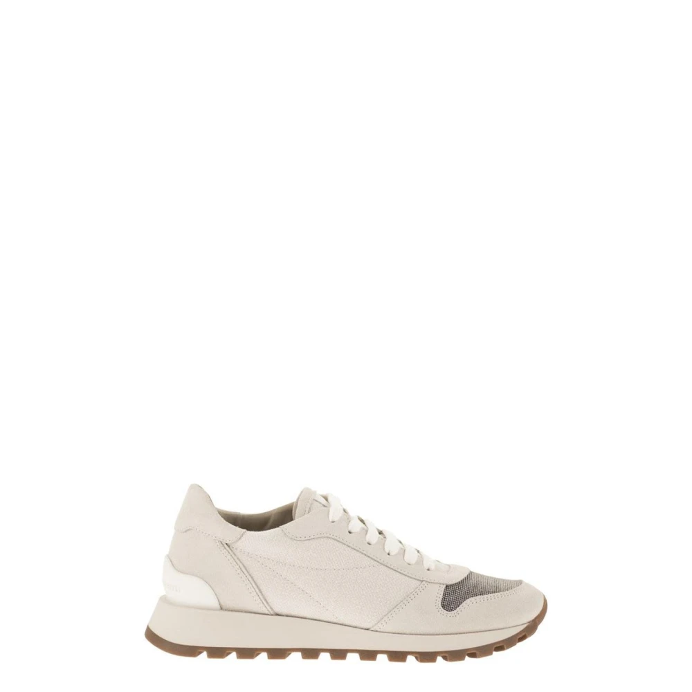 Brunello Cucinelli Suede and Mesh Low-Top Sneakers Dames Schoenen Grijs